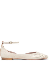 hellbeige bestickte Wildleder Ballerinas von AERIN