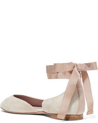 hellbeige bestickte Wildleder Ballerinas von AERIN