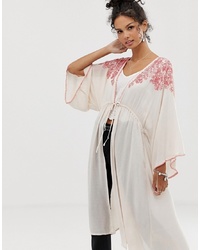 hellbeige bestickter Kimono