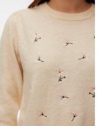 hellbeige bestickter Kurzarmpullover von Vero Moda