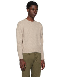 hellbeige bestickter Pullover mit einem Rundhalsausschnitt von Sporty & Rich