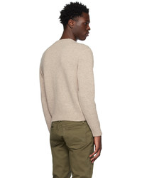 hellbeige bestickter Pullover mit einem Rundhalsausschnitt von Sporty & Rich