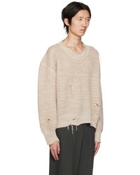 hellbeige bestickter Pullover mit einem Rundhalsausschnitt von Acne Studios