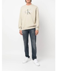 hellbeige besticktes Sweatshirt von Calvin Klein Jeans