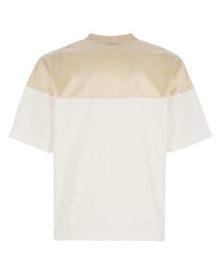 hellbeige besticktes T-Shirt mit einem Rundhalsausschnitt aus Netzstoff von Fendi