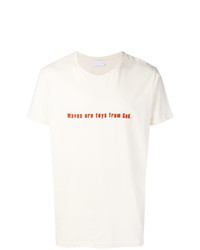 hellbeige besticktes T-Shirt mit einem Rundhalsausschnitt