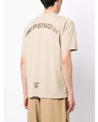 hellbeige besticktes T-Shirt mit einem Rundhalsausschnitt von AAPE BY A BATHING APE