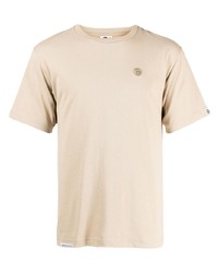 hellbeige besticktes T-Shirt mit einem Rundhalsausschnitt von AAPE BY A BATHING APE