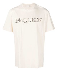 hellbeige besticktes T-Shirt mit einem Rundhalsausschnitt von Alexander McQueen