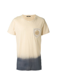 hellbeige besticktes T-Shirt mit einem Rundhalsausschnitt von Balmain