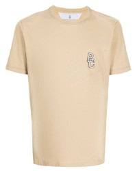 hellbeige besticktes T-Shirt mit einem Rundhalsausschnitt von Brunello Cucinelli