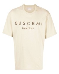 hellbeige besticktes T-Shirt mit einem Rundhalsausschnitt von Buscemi