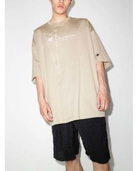 hellbeige besticktes T-Shirt mit einem Rundhalsausschnitt von Rick Owens DRKSHDW