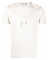 hellbeige besticktes T-Shirt mit einem Rundhalsausschnitt von Corneliani