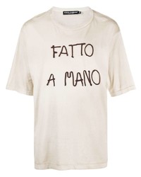 hellbeige besticktes T-Shirt mit einem Rundhalsausschnitt von Dolce & Gabbana