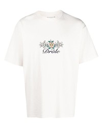 hellbeige besticktes T-Shirt mit einem Rundhalsausschnitt von Drôle De Monsieur
