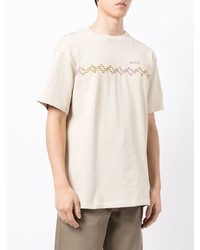 hellbeige besticktes T-Shirt mit einem Rundhalsausschnitt von Adish