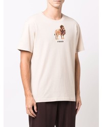 hellbeige besticktes T-Shirt mit einem Rundhalsausschnitt von Hydrogen