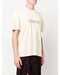 hellbeige besticktes T-Shirt mit einem Rundhalsausschnitt von Sunnei