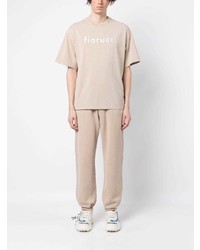 hellbeige besticktes T-Shirt mit einem Rundhalsausschnitt von Fiorucci