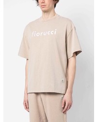 hellbeige besticktes T-Shirt mit einem Rundhalsausschnitt von Fiorucci