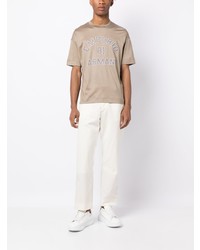 hellbeige besticktes T-Shirt mit einem Rundhalsausschnitt von Emporio Armani