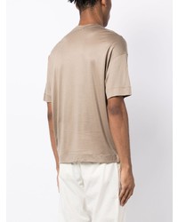 hellbeige besticktes T-Shirt mit einem Rundhalsausschnitt von Emporio Armani