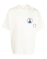 hellbeige besticktes T-Shirt mit einem Rundhalsausschnitt von Emporio Armani