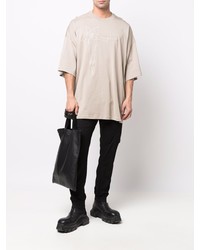 hellbeige besticktes T-Shirt mit einem Rundhalsausschnitt von Rick Owens X Champion