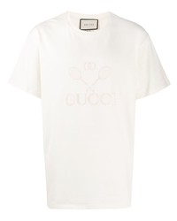 hellbeige besticktes T-Shirt mit einem Rundhalsausschnitt von Gucci
