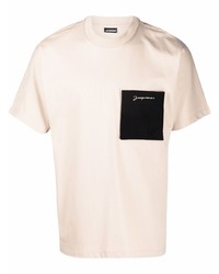 hellbeige besticktes T-Shirt mit einem Rundhalsausschnitt von Jacquemus