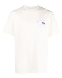 hellbeige besticktes T-Shirt mit einem Rundhalsausschnitt von JW Anderson