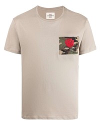 hellbeige besticktes T-Shirt mit einem Rundhalsausschnitt von Kent & Curwen