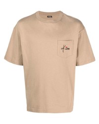 hellbeige besticktes T-Shirt mit einem Rundhalsausschnitt von Kiton