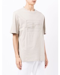 hellbeige besticktes T-Shirt mit einem Rundhalsausschnitt von Tommy Hilfiger