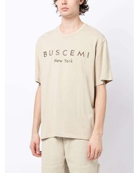 hellbeige besticktes T-Shirt mit einem Rundhalsausschnitt von Buscemi