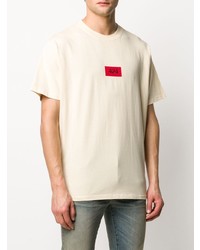 hellbeige besticktes T-Shirt mit einem Rundhalsausschnitt von 424