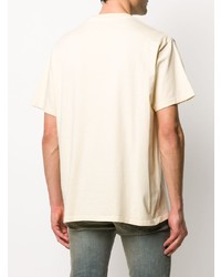 hellbeige besticktes T-Shirt mit einem Rundhalsausschnitt von 424