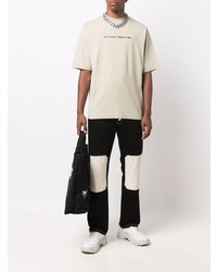 hellbeige besticktes T-Shirt mit einem Rundhalsausschnitt von Off-White