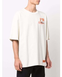 hellbeige besticktes T-Shirt mit einem Rundhalsausschnitt von Heron Preston