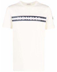 hellbeige besticktes T-Shirt mit einem Rundhalsausschnitt von Moncler