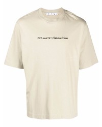 hellbeige besticktes T-Shirt mit einem Rundhalsausschnitt von Off-White