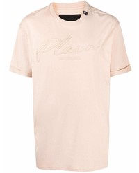 hellbeige besticktes T-Shirt mit einem Rundhalsausschnitt von Philipp Plein