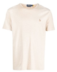 hellbeige besticktes T-Shirt mit einem Rundhalsausschnitt von Polo Ralph Lauren