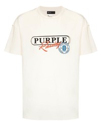 hellbeige besticktes T-Shirt mit einem Rundhalsausschnitt von purple brand