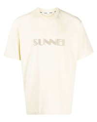 hellbeige besticktes T-Shirt mit einem Rundhalsausschnitt von Sunnei
