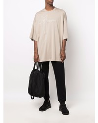 hellbeige besticktes T-Shirt mit einem Rundhalsausschnitt von Rick Owens X Champion