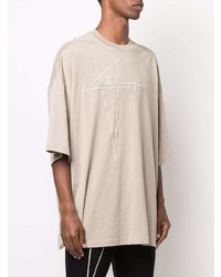 hellbeige besticktes T-Shirt mit einem Rundhalsausschnitt von Rick Owens X Champion