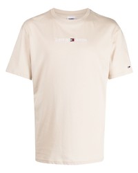 hellbeige besticktes T-Shirt mit einem Rundhalsausschnitt von Tommy Jeans