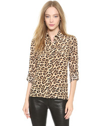 hellbeige Bluse mit Knöpfen mit Leopardenmuster